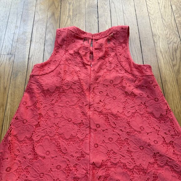 Donna Morgan Size 6 Coral Pink Sleeveless Tent Lace Overlay Trapeze Mini Dress - Picture 15 of 15